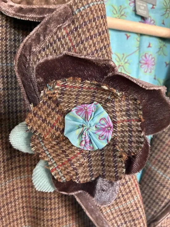 J Jill Blazer Jacket 12 Houndstooth Wool Blend Velvet Trim Boho Flower Child Y2K - Picture 8 of 15